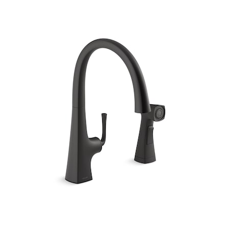 Kohler Graze Kitchen Sink Swing Spout Faucet With Sidespray 22064-BL
